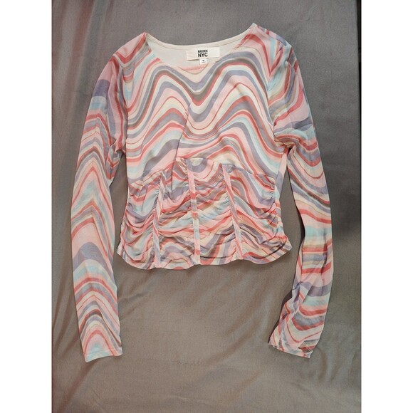 Juniors Madden NYC Sheer Corset Ruched Top Medium Pastels - Picture 3 of 6